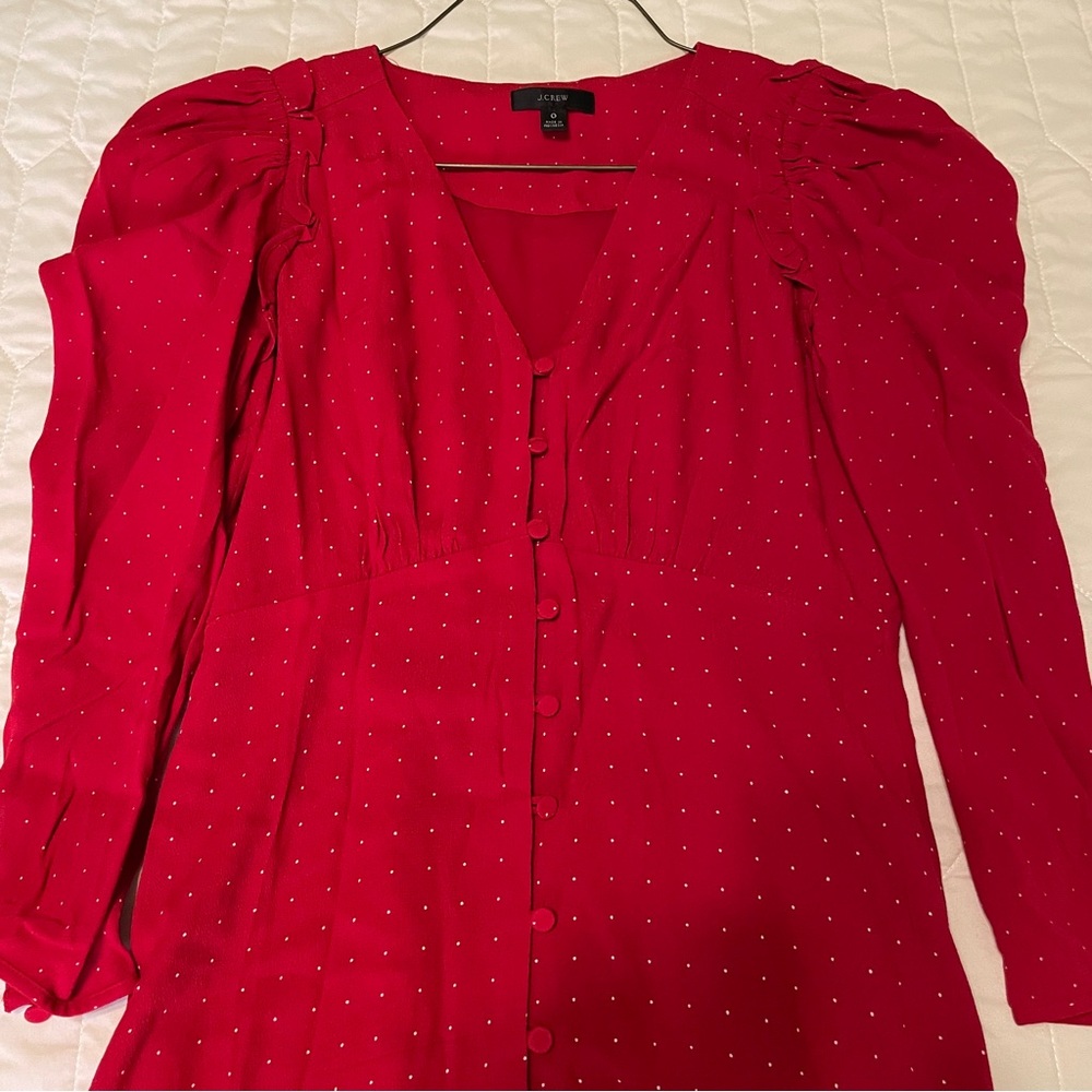 J Crew Puff Ruffled Sleeve Pin Dot Midi Dress Size 0 - Picture 3 of 7
